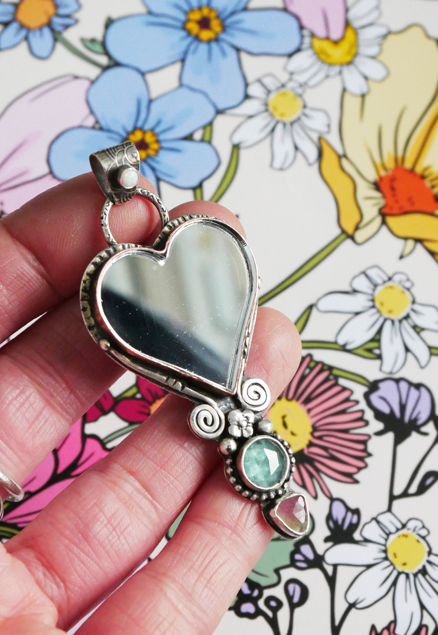 Heart mirror pendant