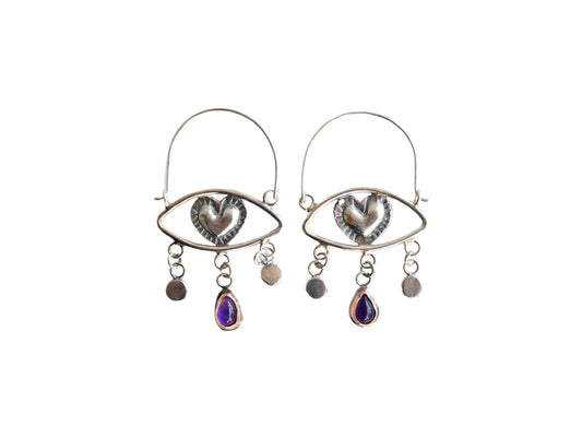 Eye heart hoops with Amethyst