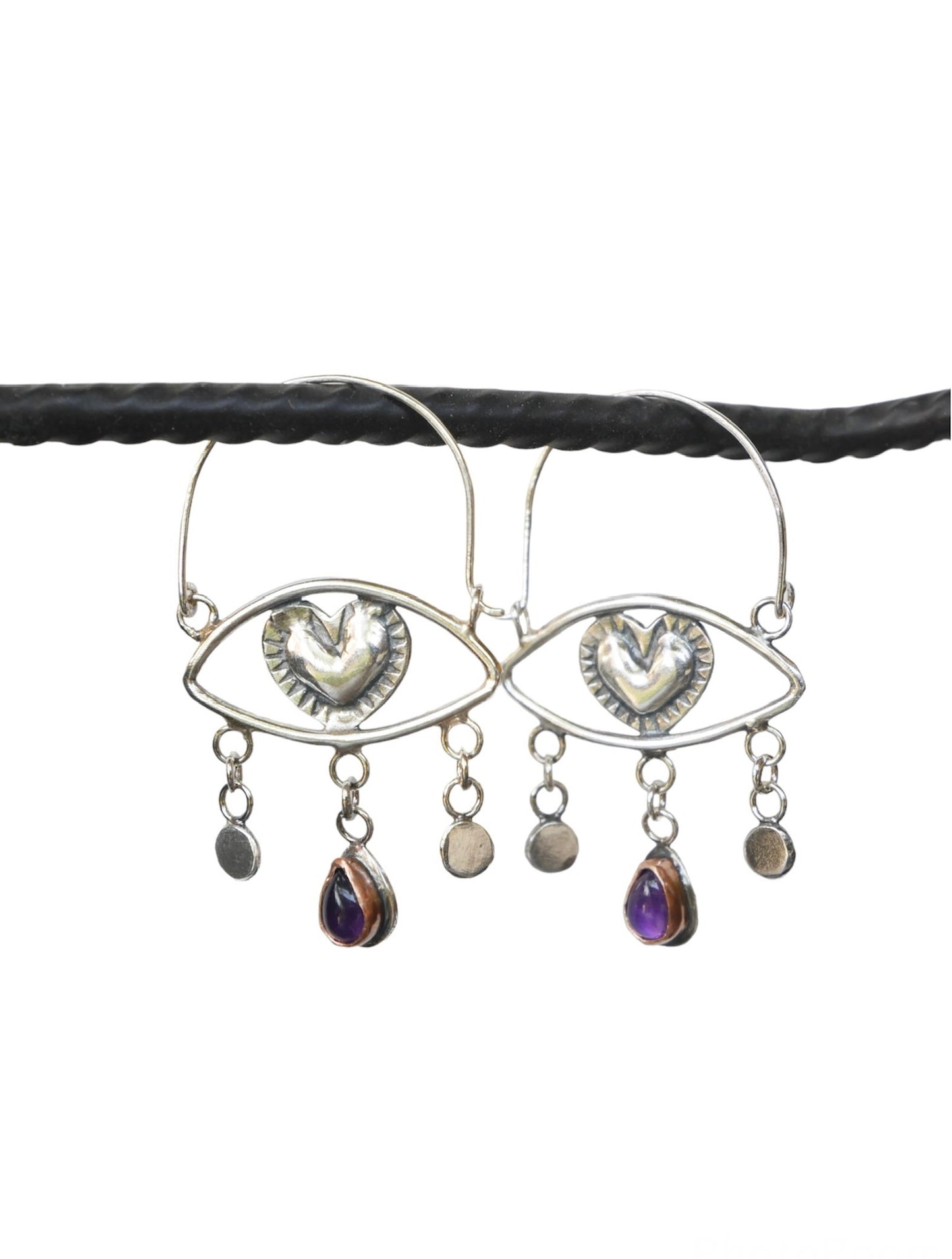 Eye heart hoops with Amethyst