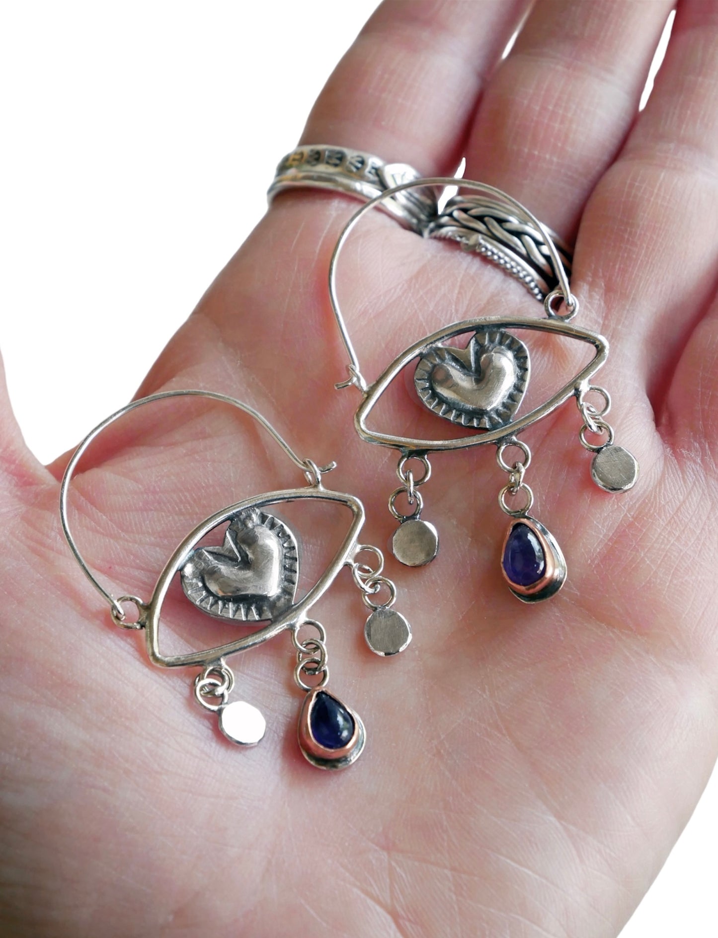Eye heart hoops with Amethyst
