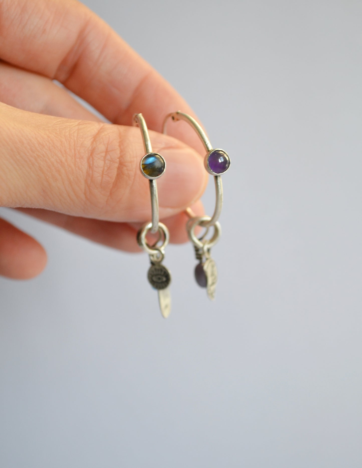 Charm hoops with Amethyst and Labradorite