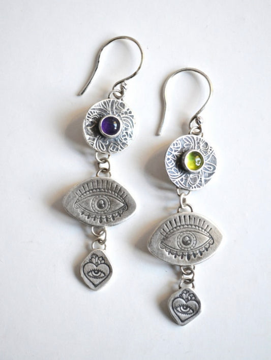 Eyes earrings with Amethyst and Peridot