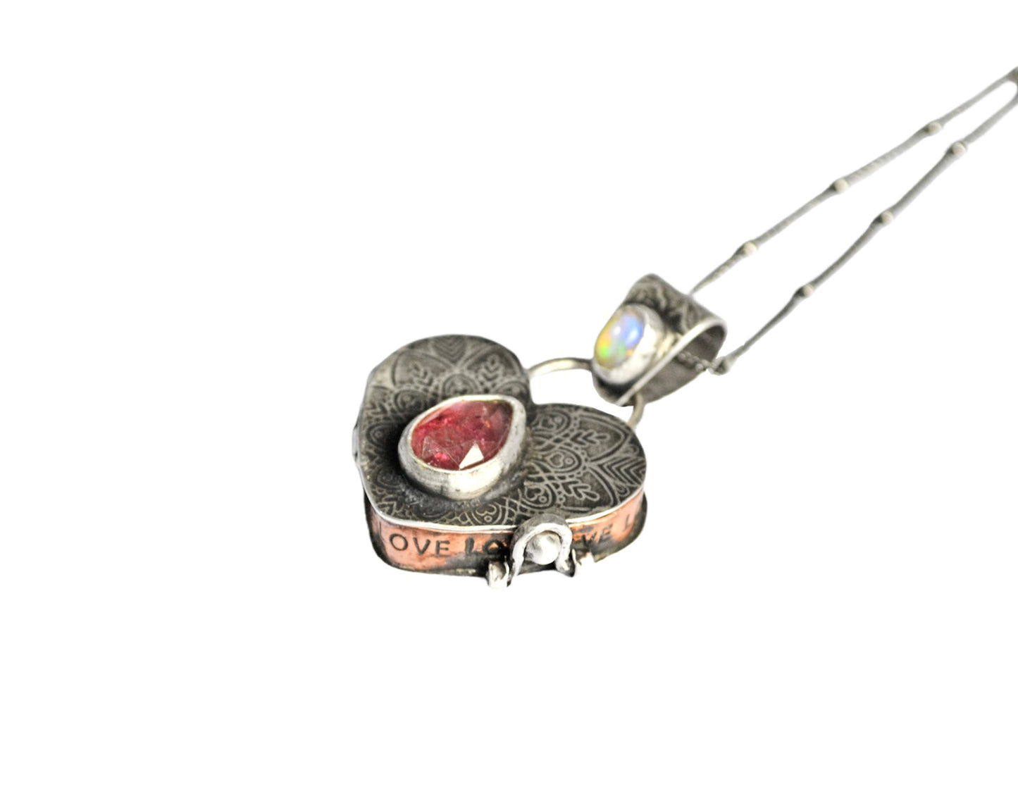 Heart Locket with Tourmaline and Opal