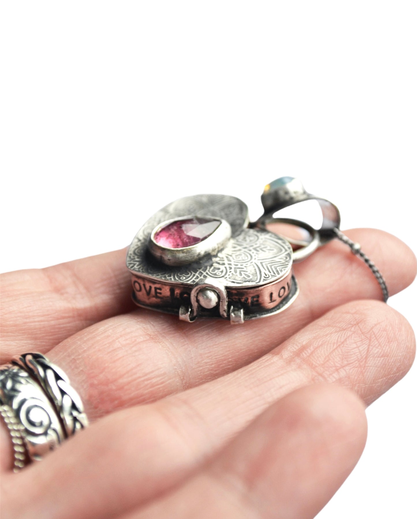 Heart Locket with Tourmaline and Opal