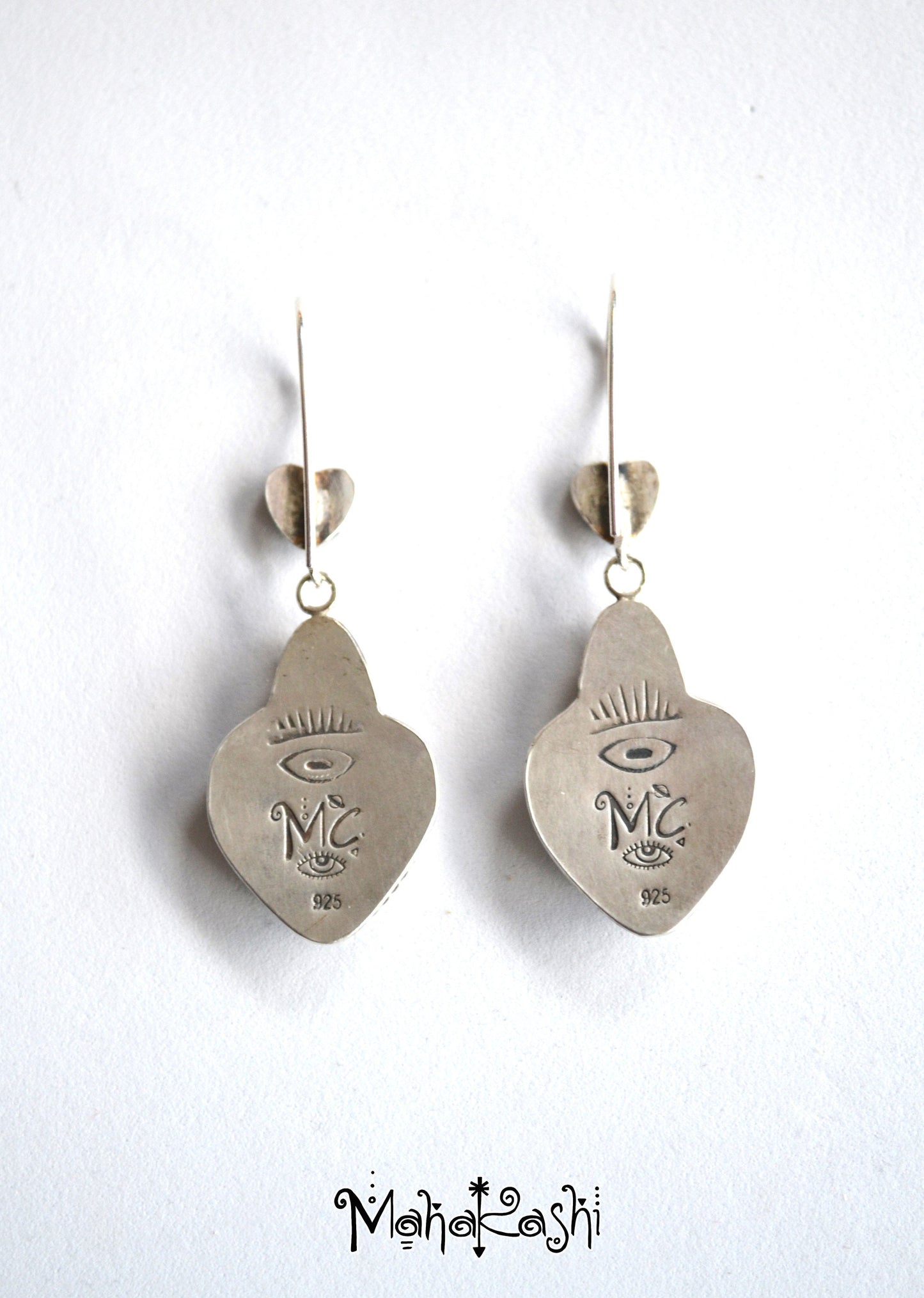 Heart dangle earrings with Dolomite and Opal cabochons