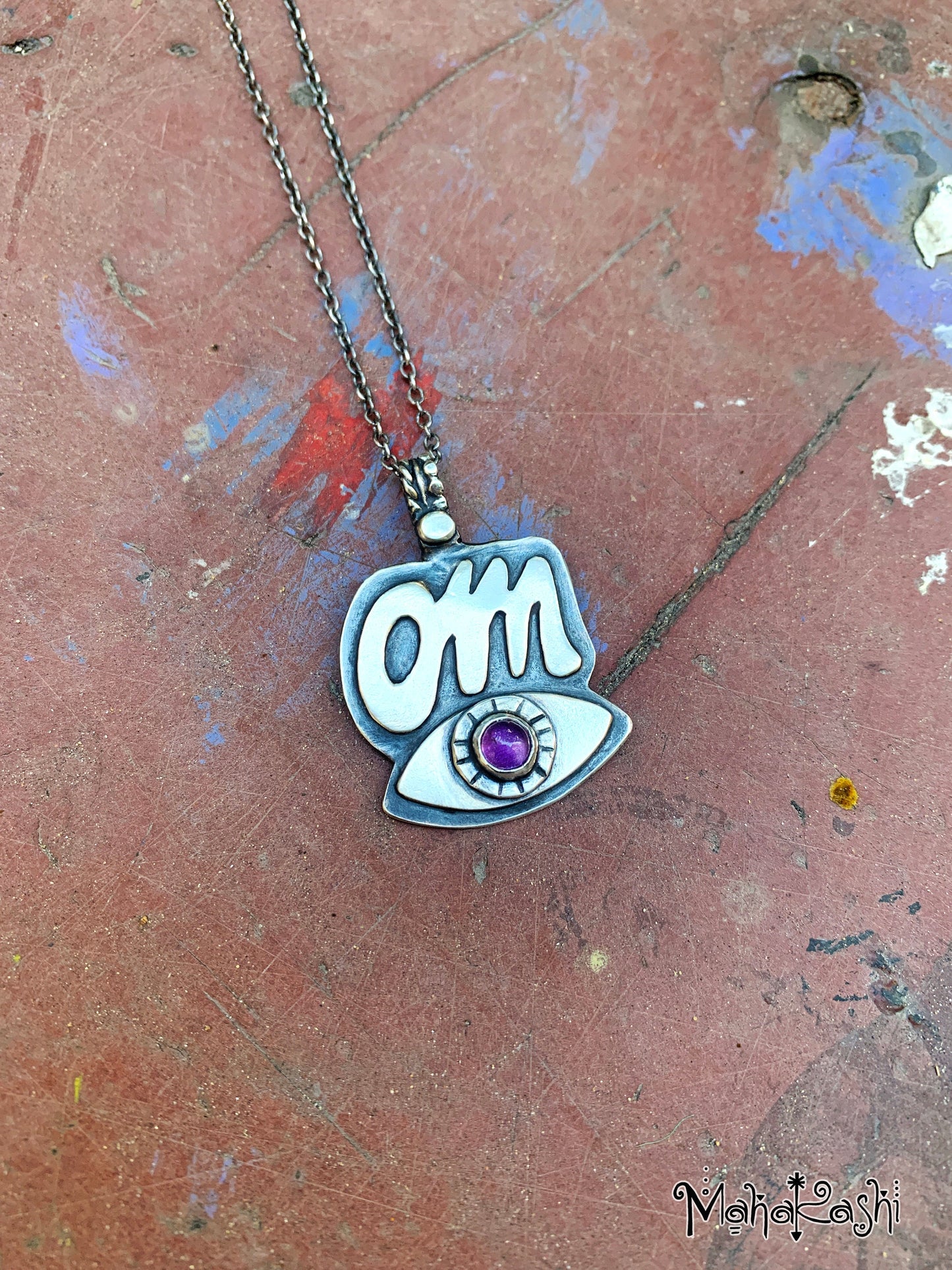 Om pendant with Amethyst,Third Eye and Om symbol