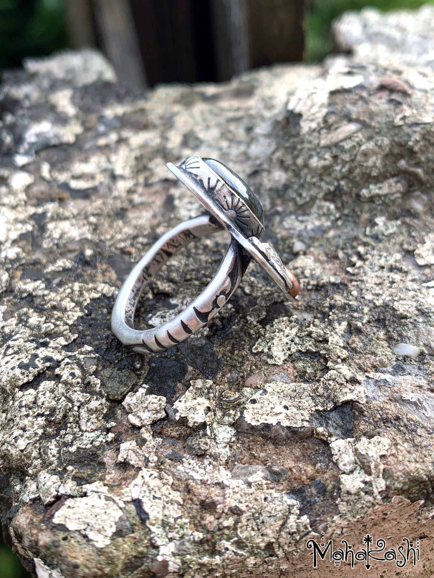 Labradorite and pink Tourmaline ring size US 8, UK Q