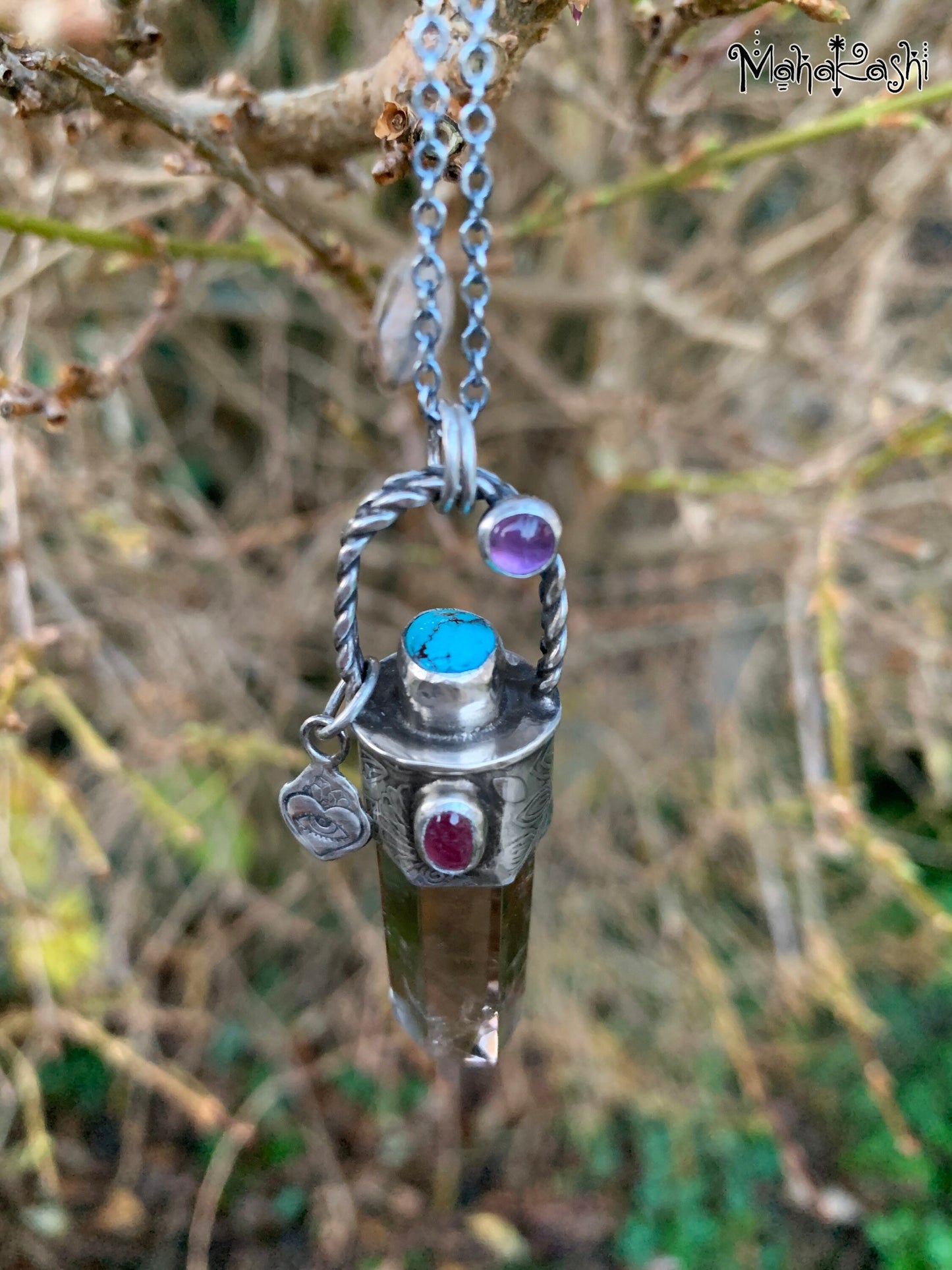 Smoky Quartz point, pink Tourmaline, Turquoise and Amethyst