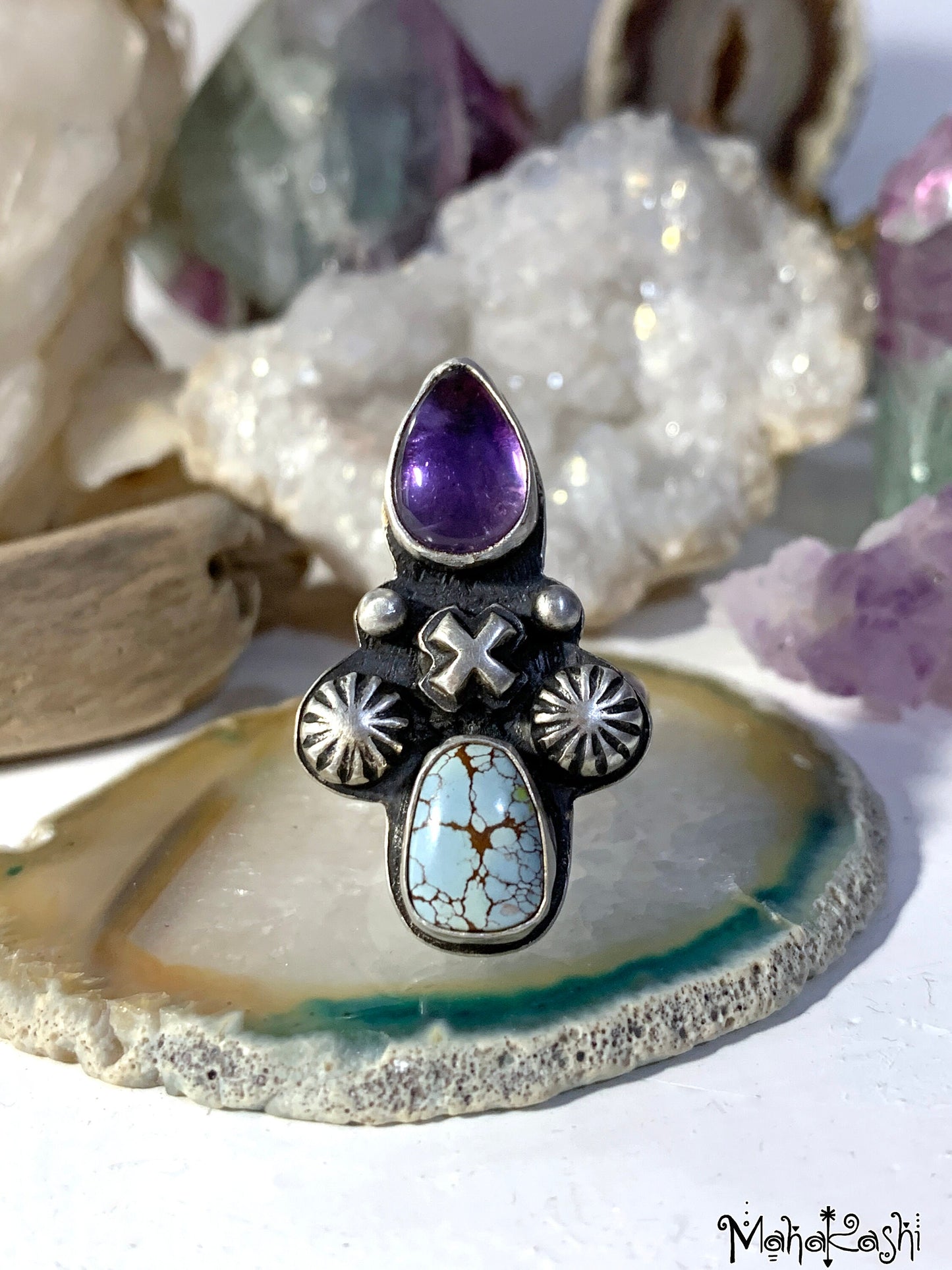 Navajo cross ring with Amethyst and Turquoise