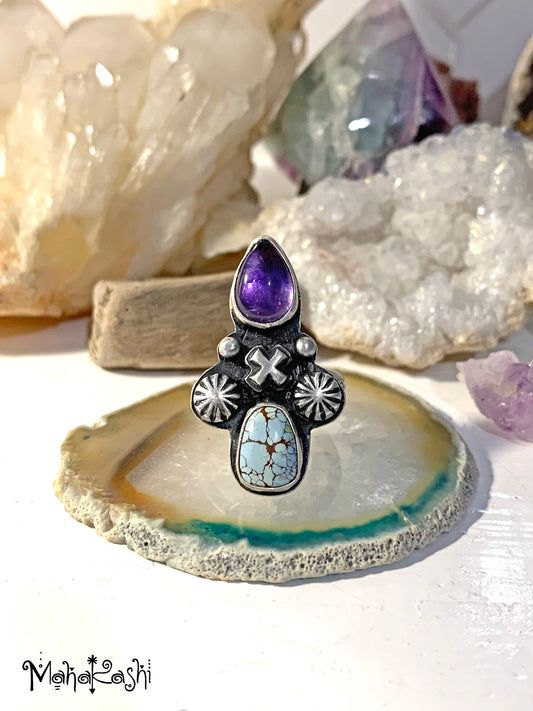 Navajo cross ring with Amethyst and Turquoise