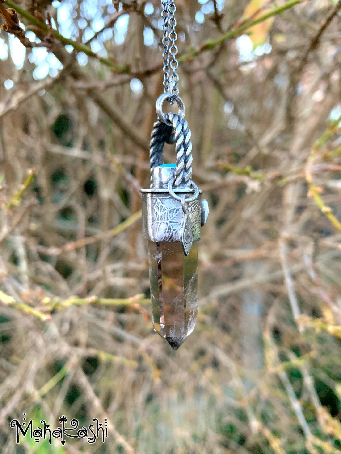 Smoky Quartz point, pink Tourmaline, Turquoise and Amethyst