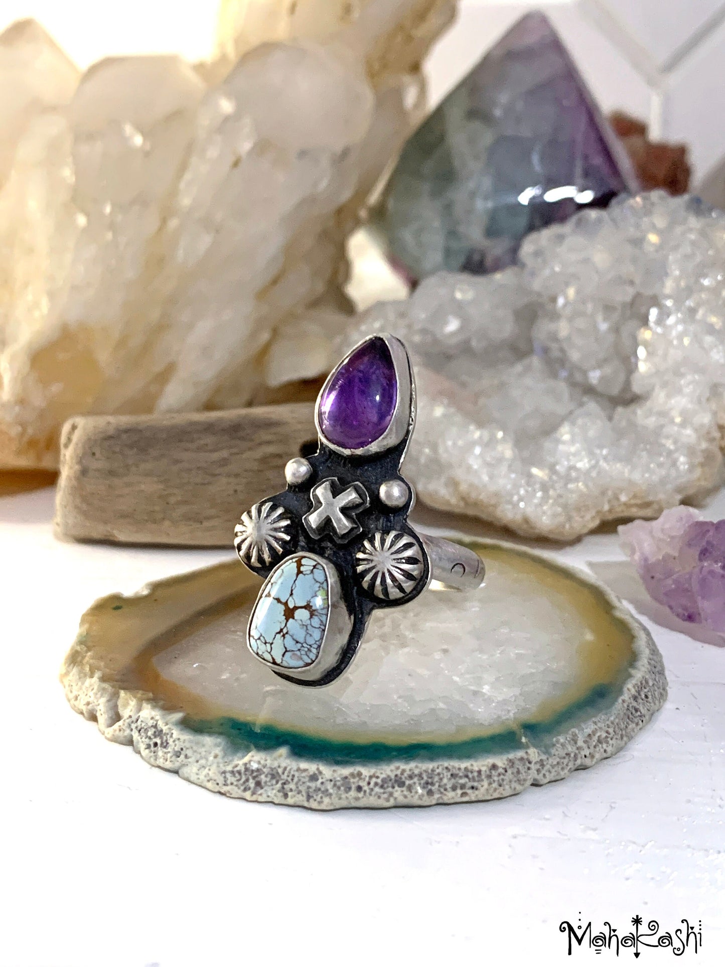 Navajo cross ring with Amethyst and Turquoise