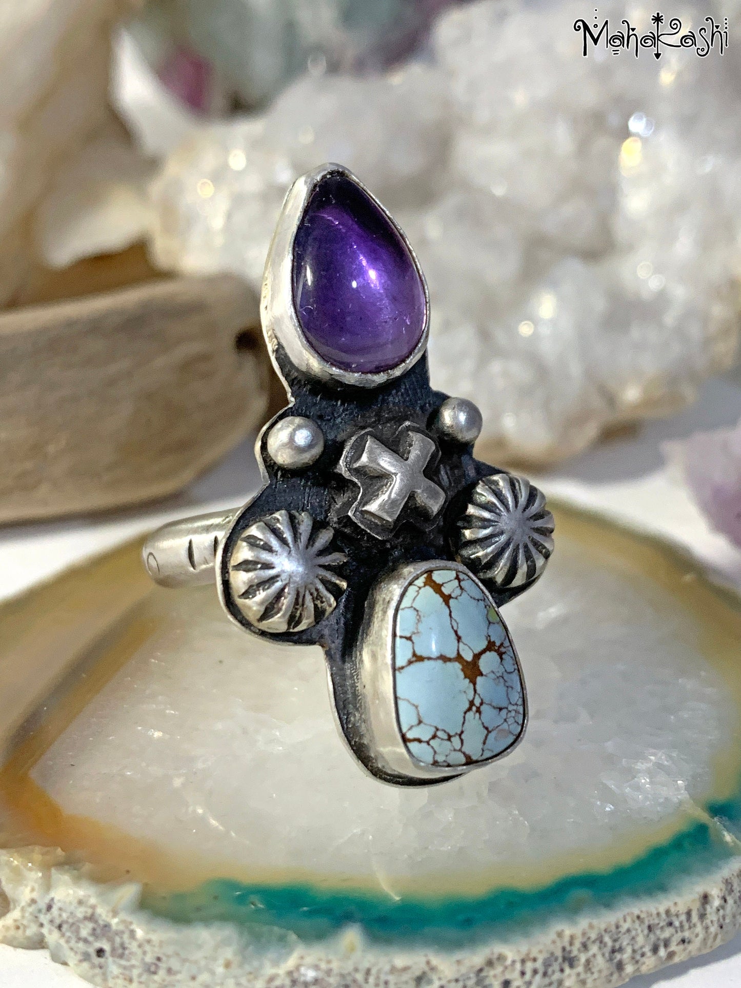 Navajo cross ring with Amethyst and Turquoise