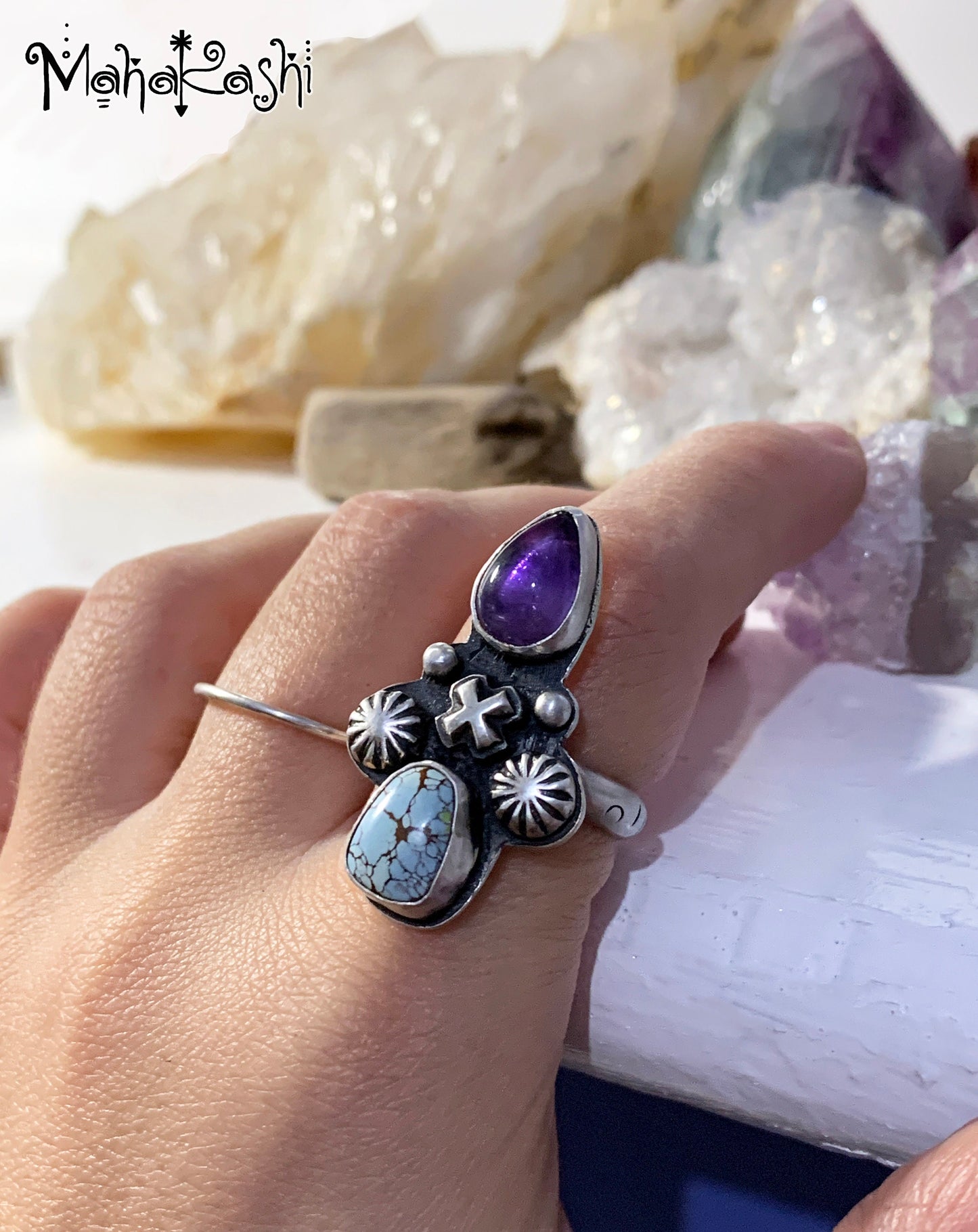 Navajo cross ring with Amethyst and Turquoise
