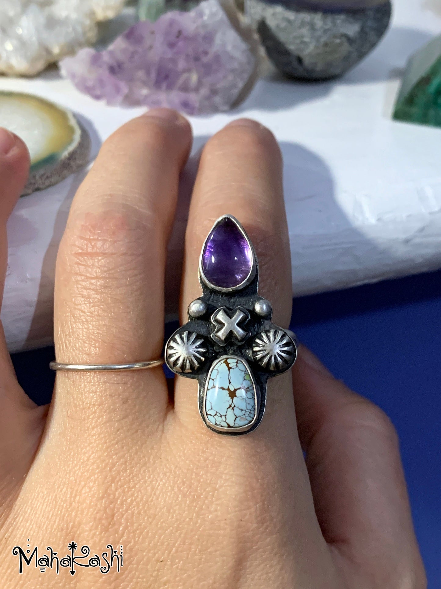 Navajo cross ring with Amethyst and Turquoise