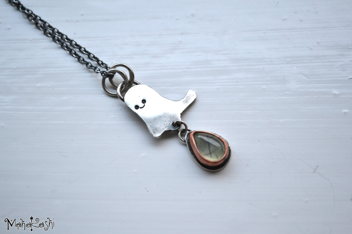 Little ghost pendant with Prehnite in copper bezel