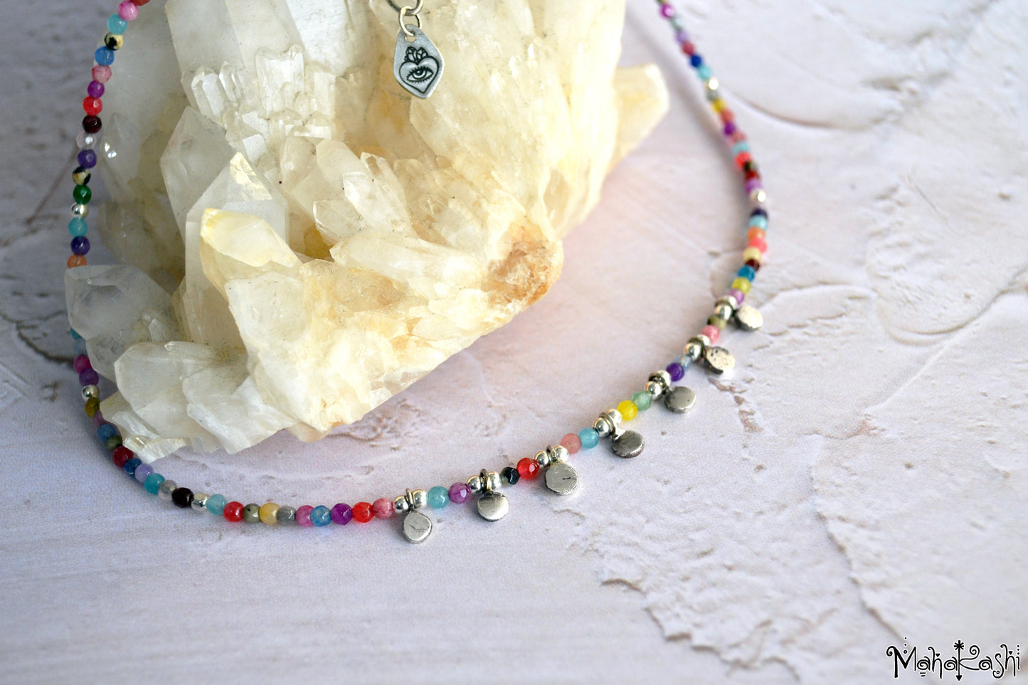 Bohemian dream necklace with mixed dainty gemstone beads and sterling silver