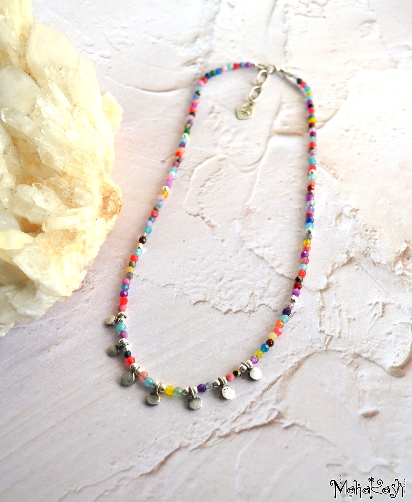Bohemian dream necklace with mixed dainty gemstone beads and sterling silver