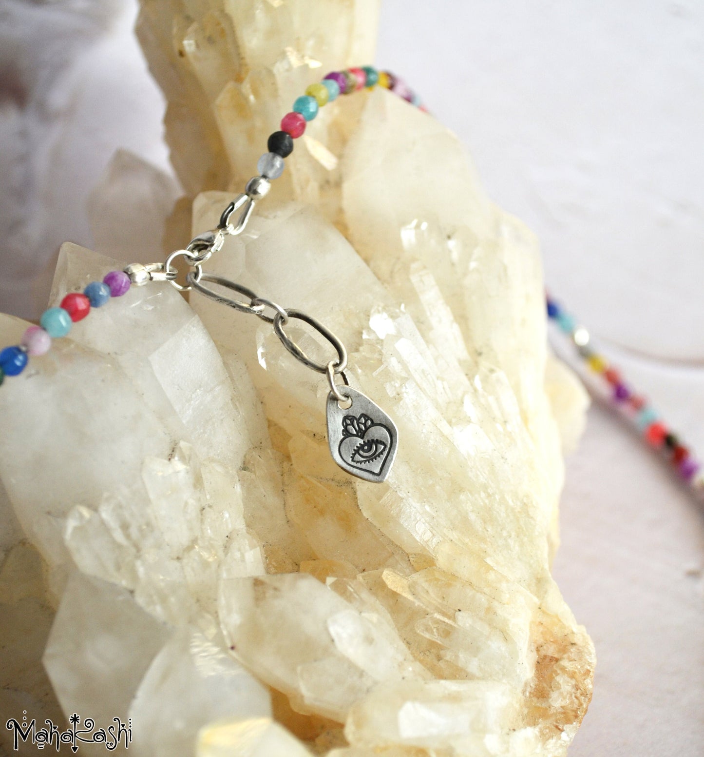 Bohemian dream necklace with mixed dainty gemstone beads and sterling silver