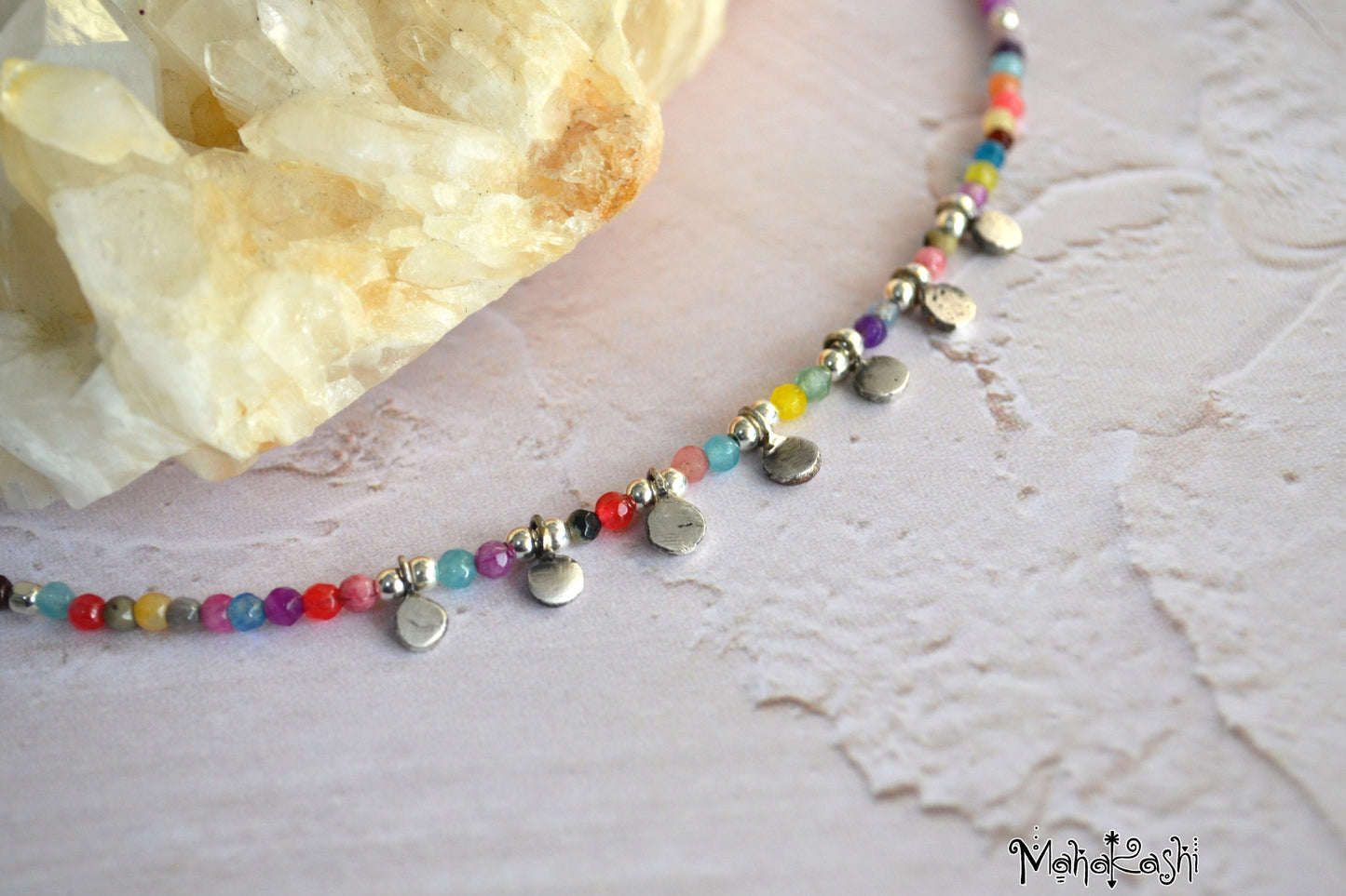 Bohemian dream necklace with mixed dainty gemstone beads and sterling silver