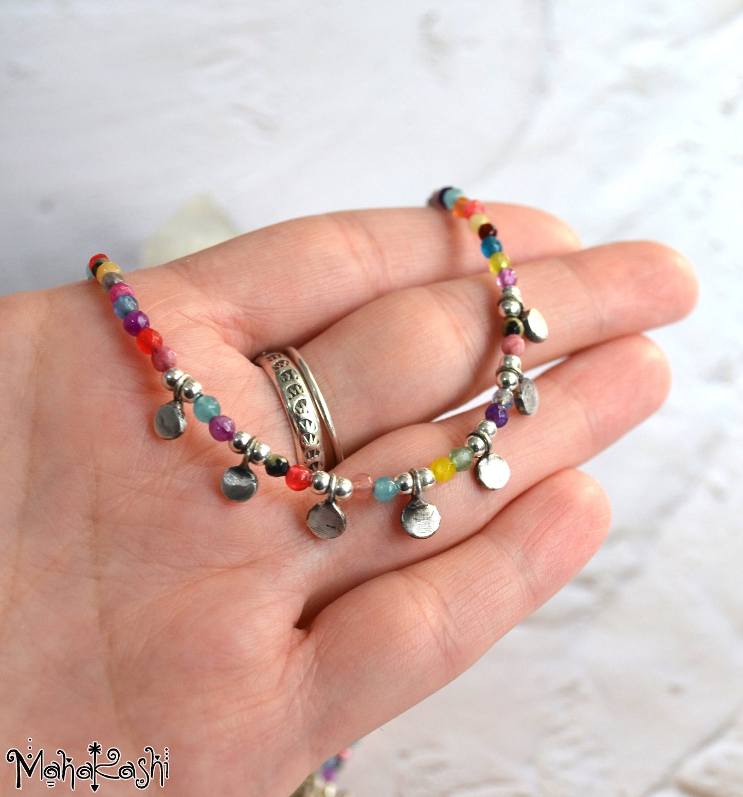 Bohemian dream necklace with mixed dainty gemstone beads and sterling silver