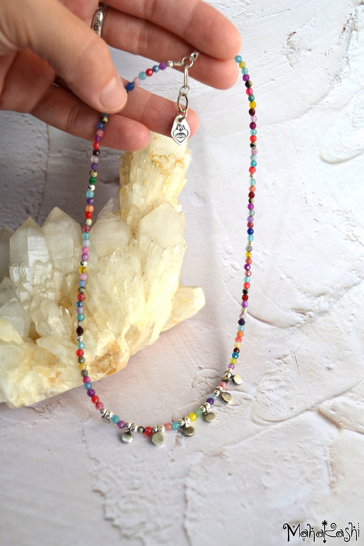 Bohemian dream necklace with mixed dainty gemstone beads and sterling silver