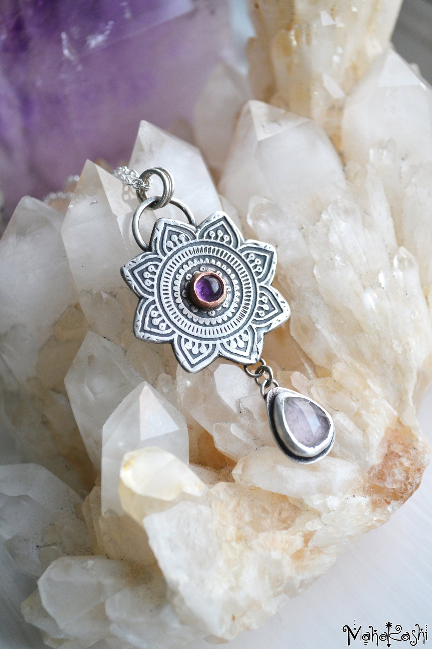 'Mandala' pendant with Amethyst and lavander Tourmaline
