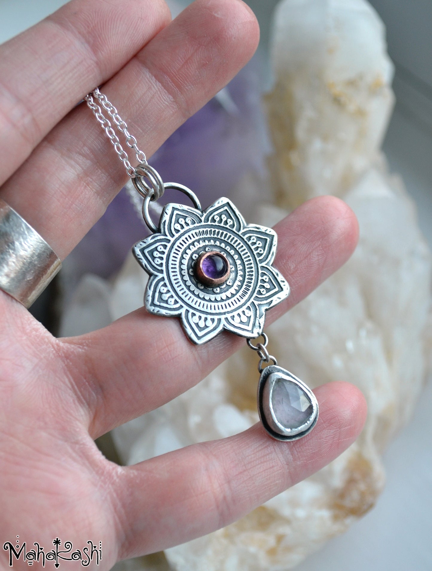 'Mandala' pendant with Amethyst and lavander Tourmaline