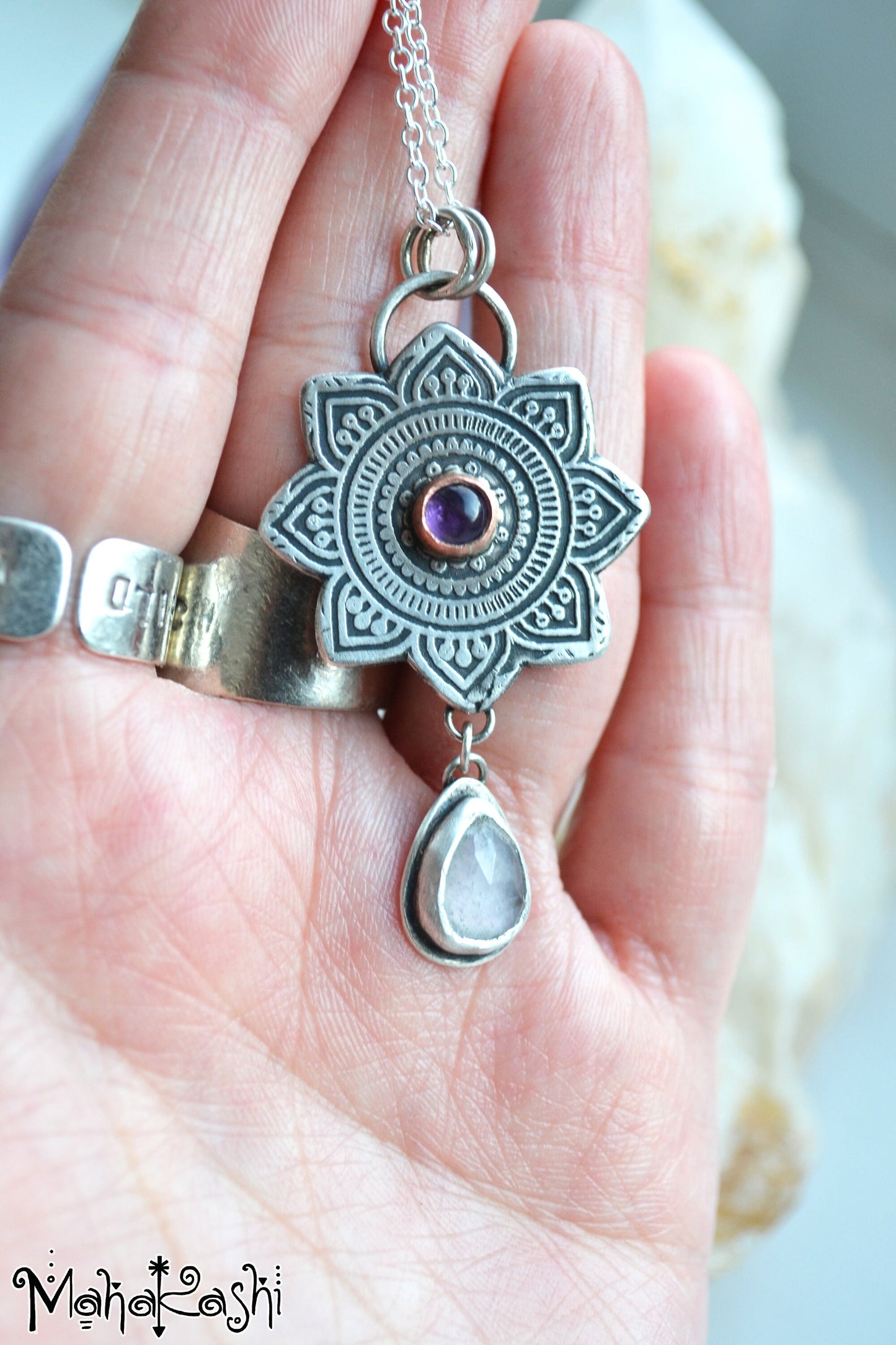 'Mandala' pendant with Amethyst and lavander Tourmaline