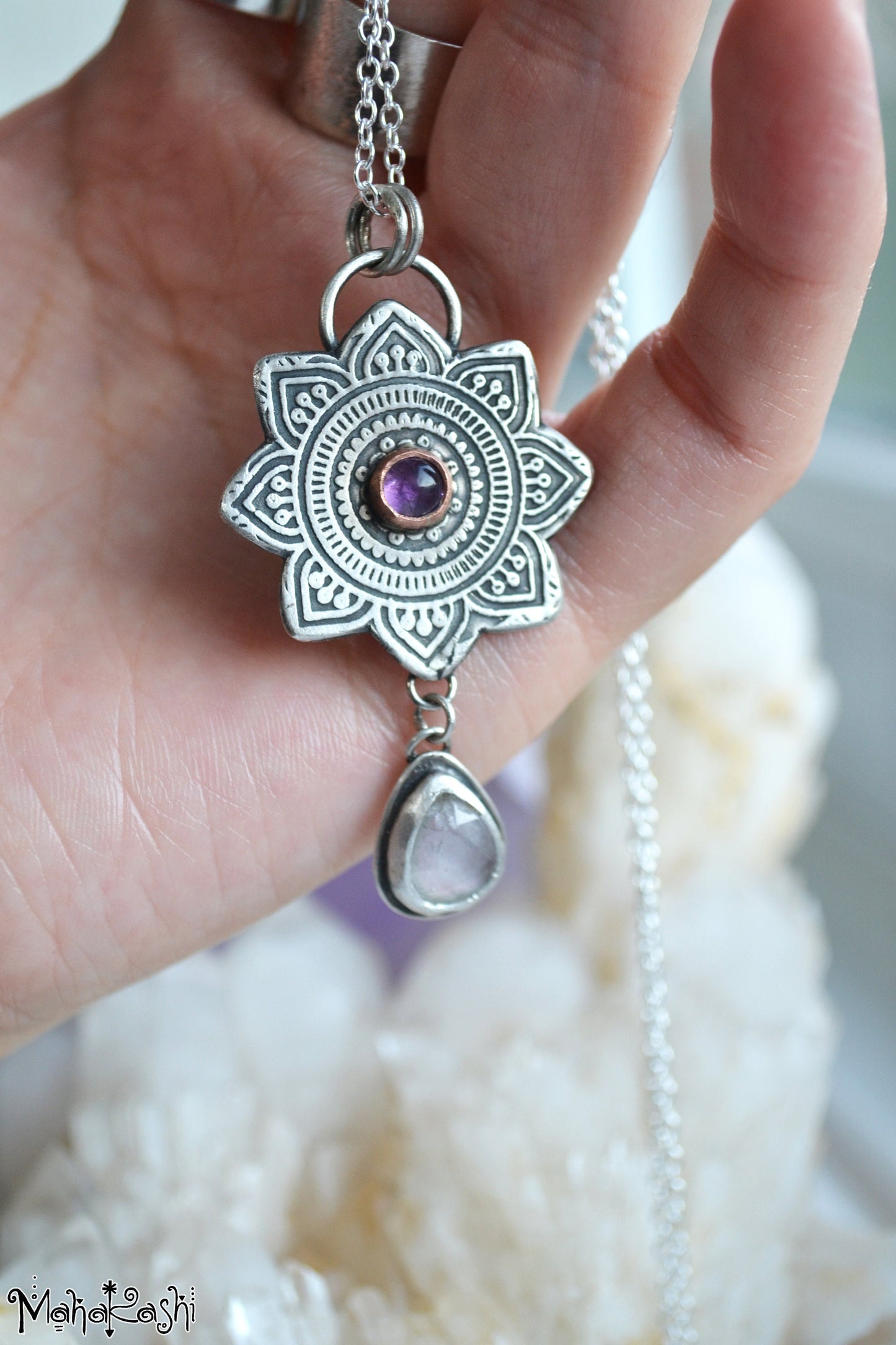 'Mandala' pendant with Amethyst and lavander Tourmaline