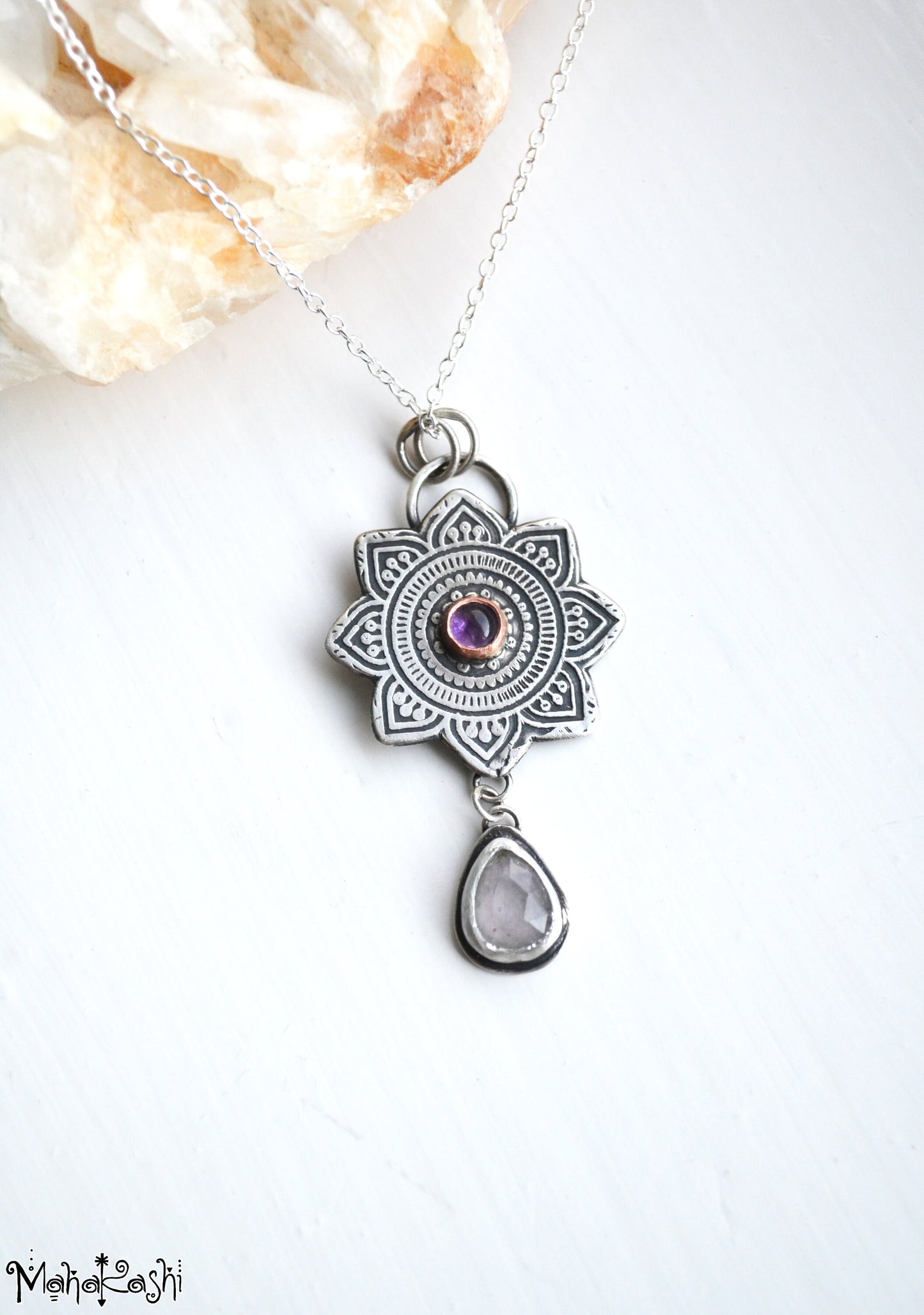 'Mandala' pendant with Amethyst and lavander Tourmaline