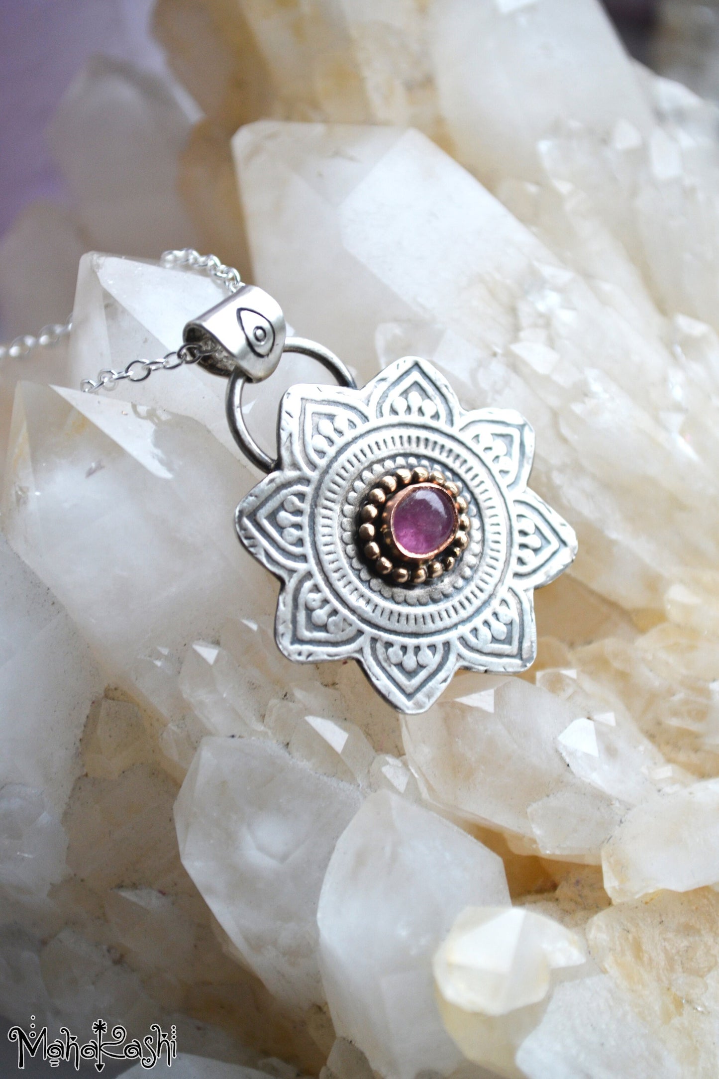 'Mandala' pendant with pink Sapphire