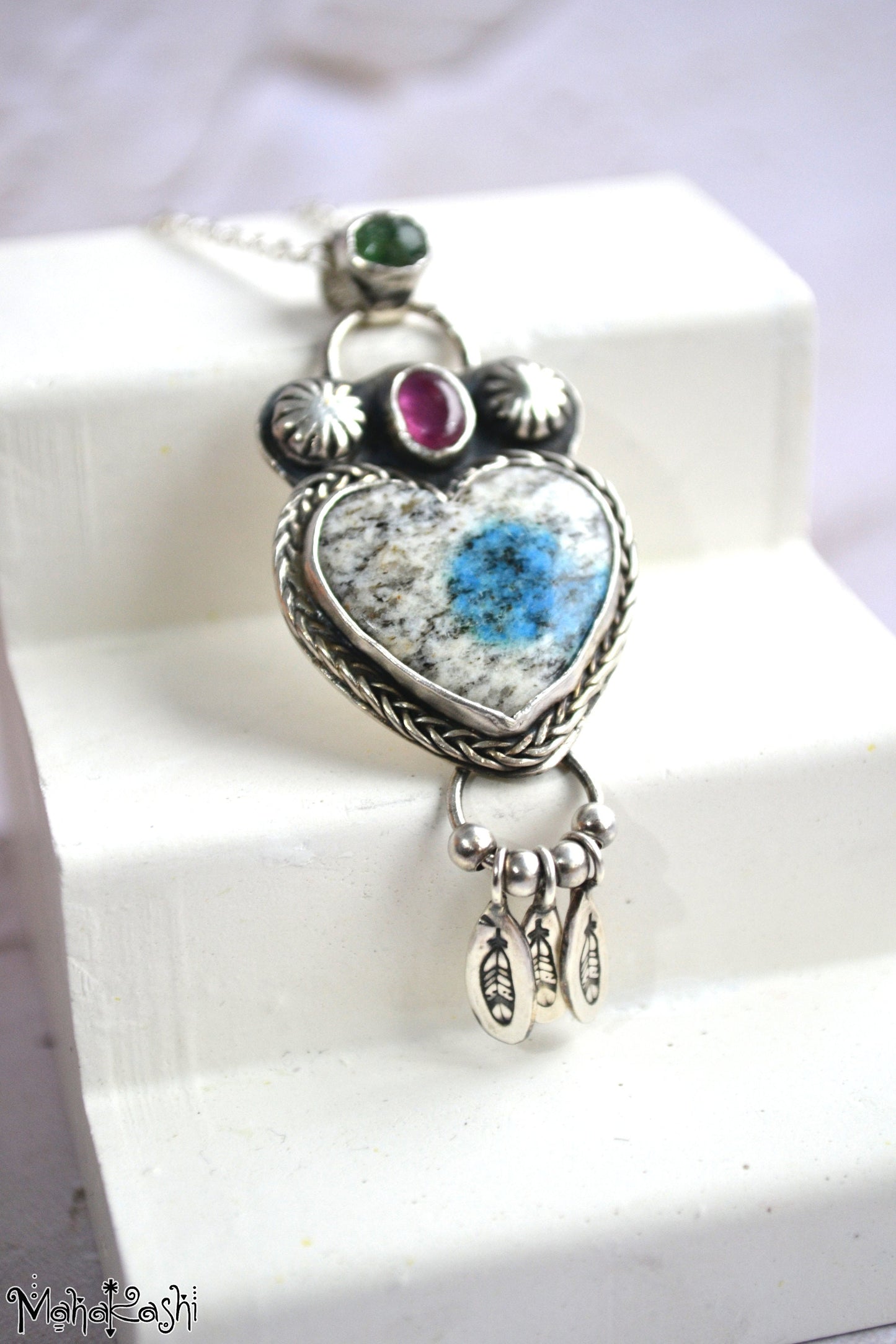 Heart pendant with K2 Jasper heart and pink Sapphire
