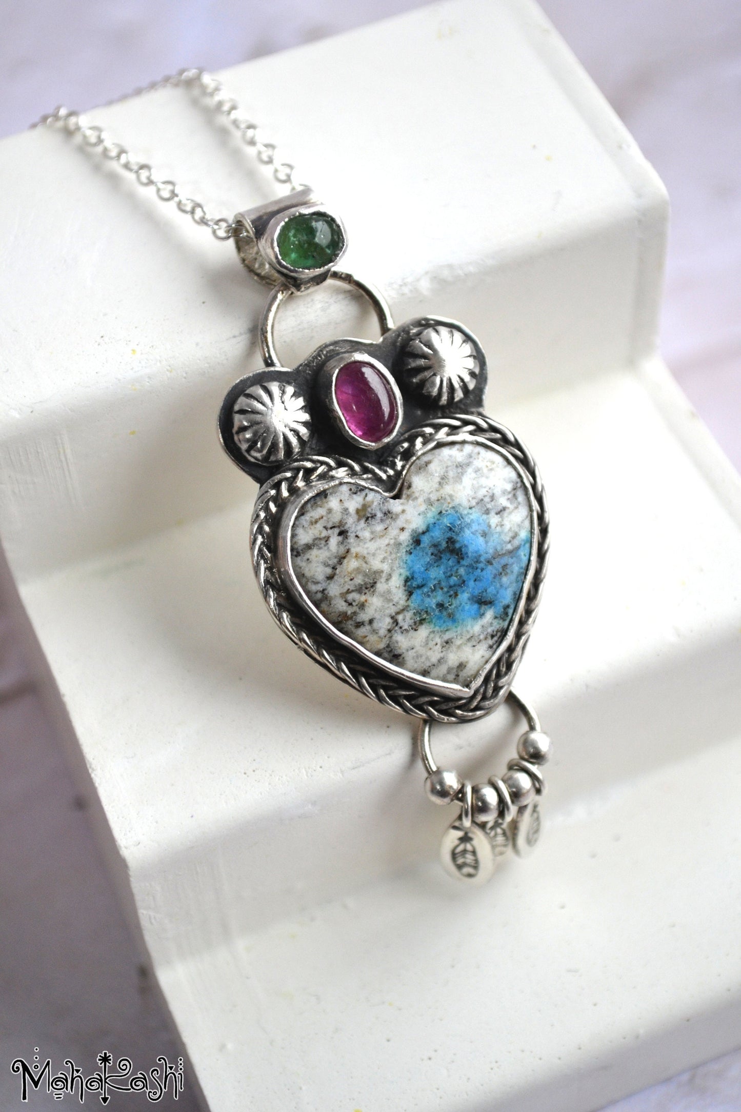 Heart pendant with K2 Jasper heart and pink Sapphire