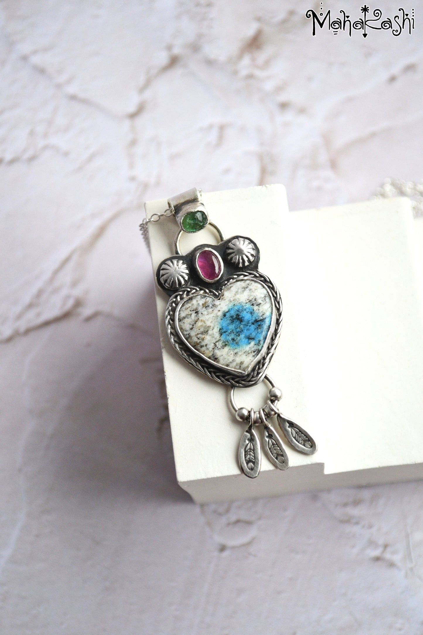 Heart pendant with K2 Jasper heart and pink Sapphire