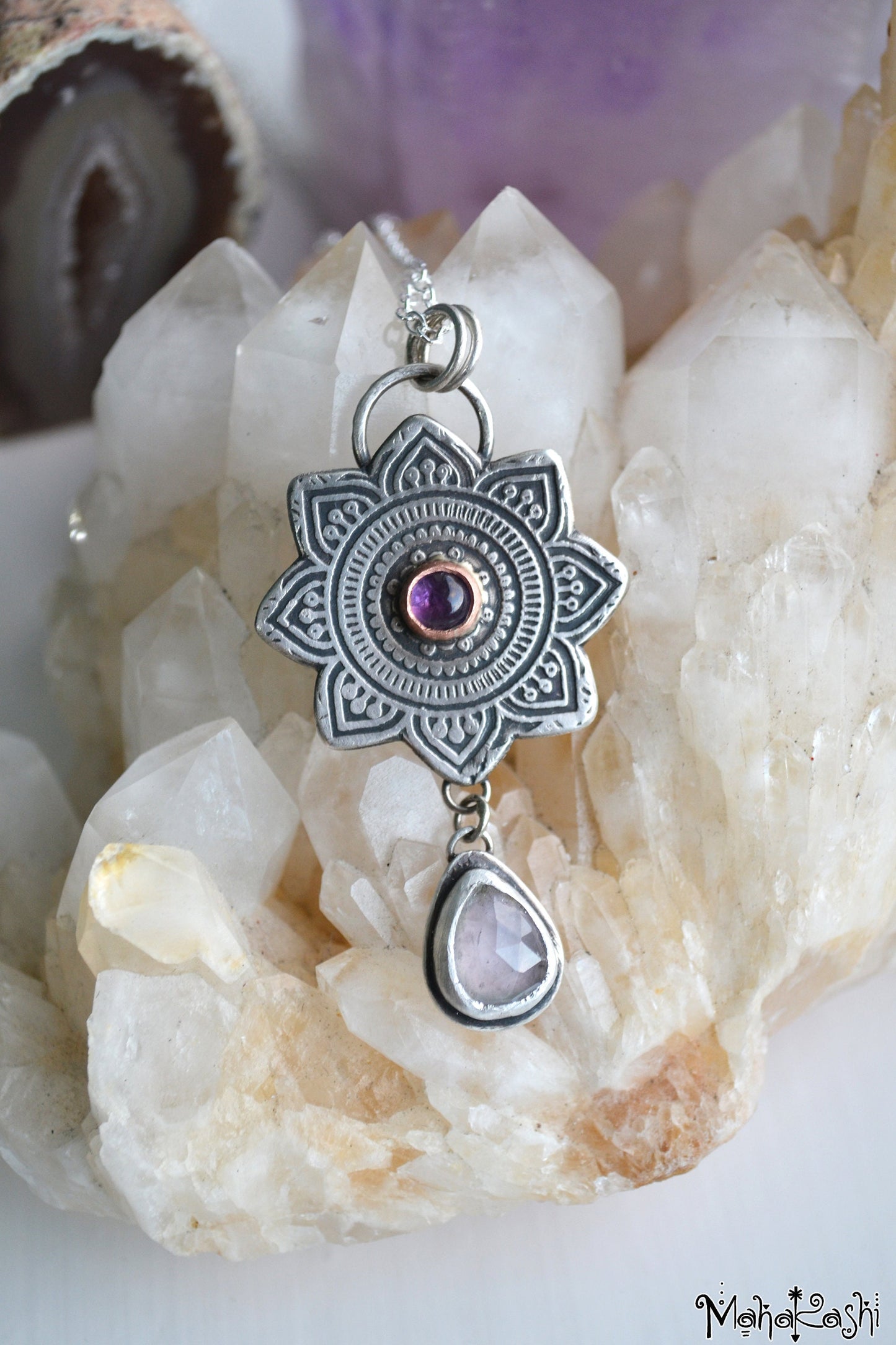 'Mandala' pendant with Amethyst and lavander Tourmaline