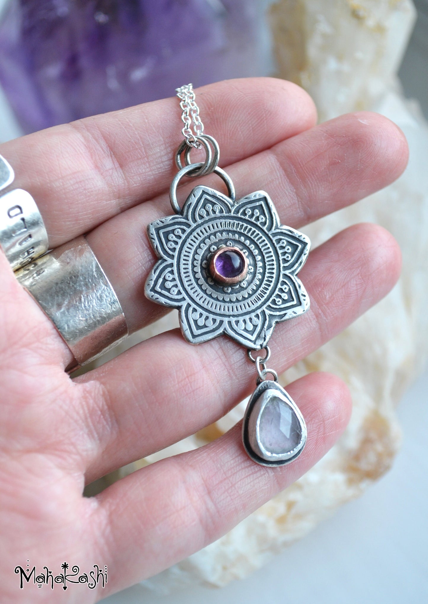 'Mandala' pendant with Amethyst and lavander Tourmaline