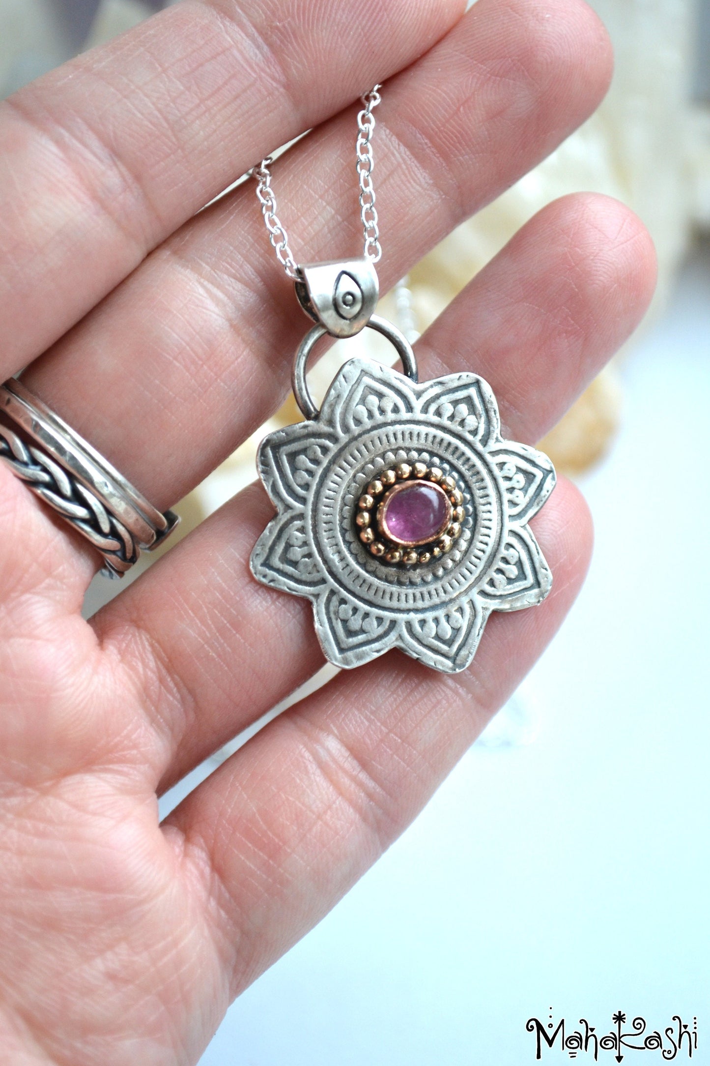 'Mandala' pendant with pink Sapphire