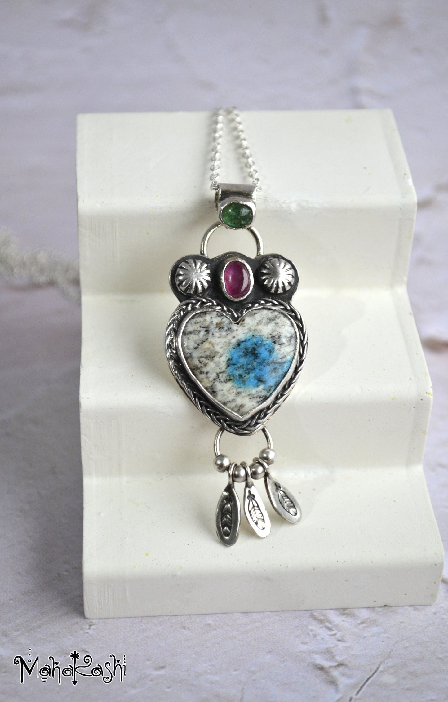 Heart pendant with K2 Jasper heart and pink Sapphire