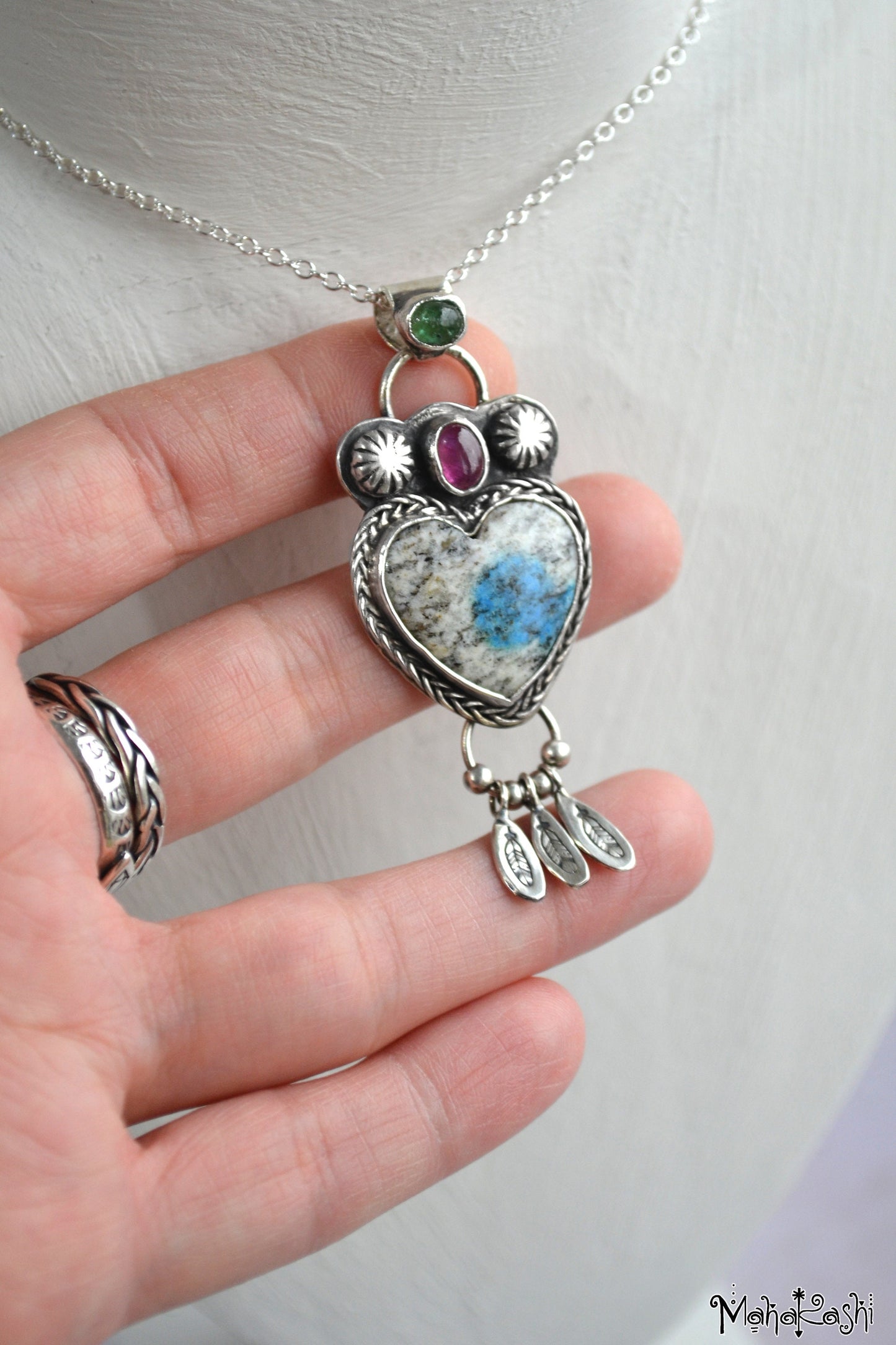 Heart pendant with K2 Jasper heart and pink Sapphire