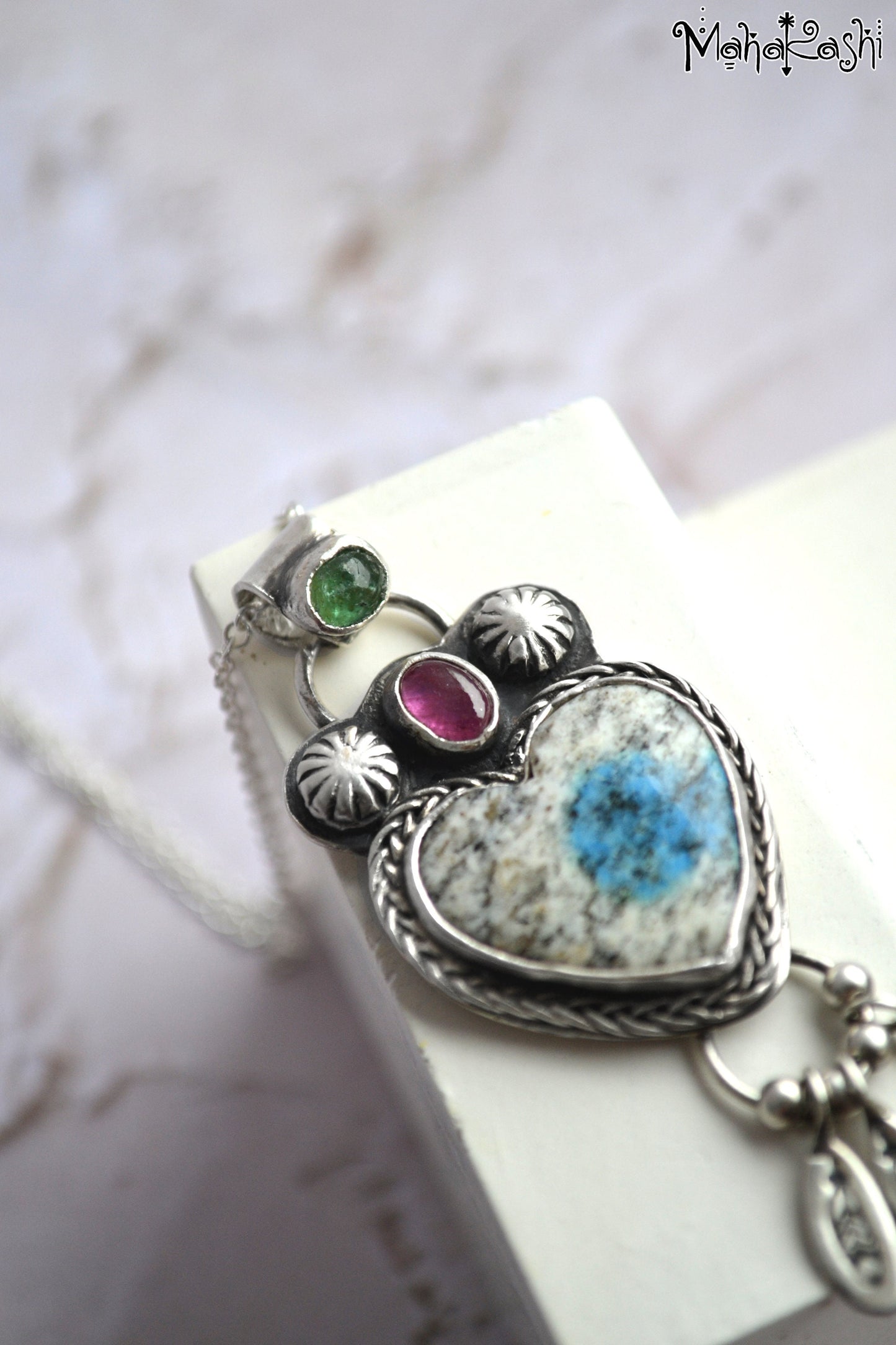 Heart pendant with K2 Jasper heart and pink Sapphire