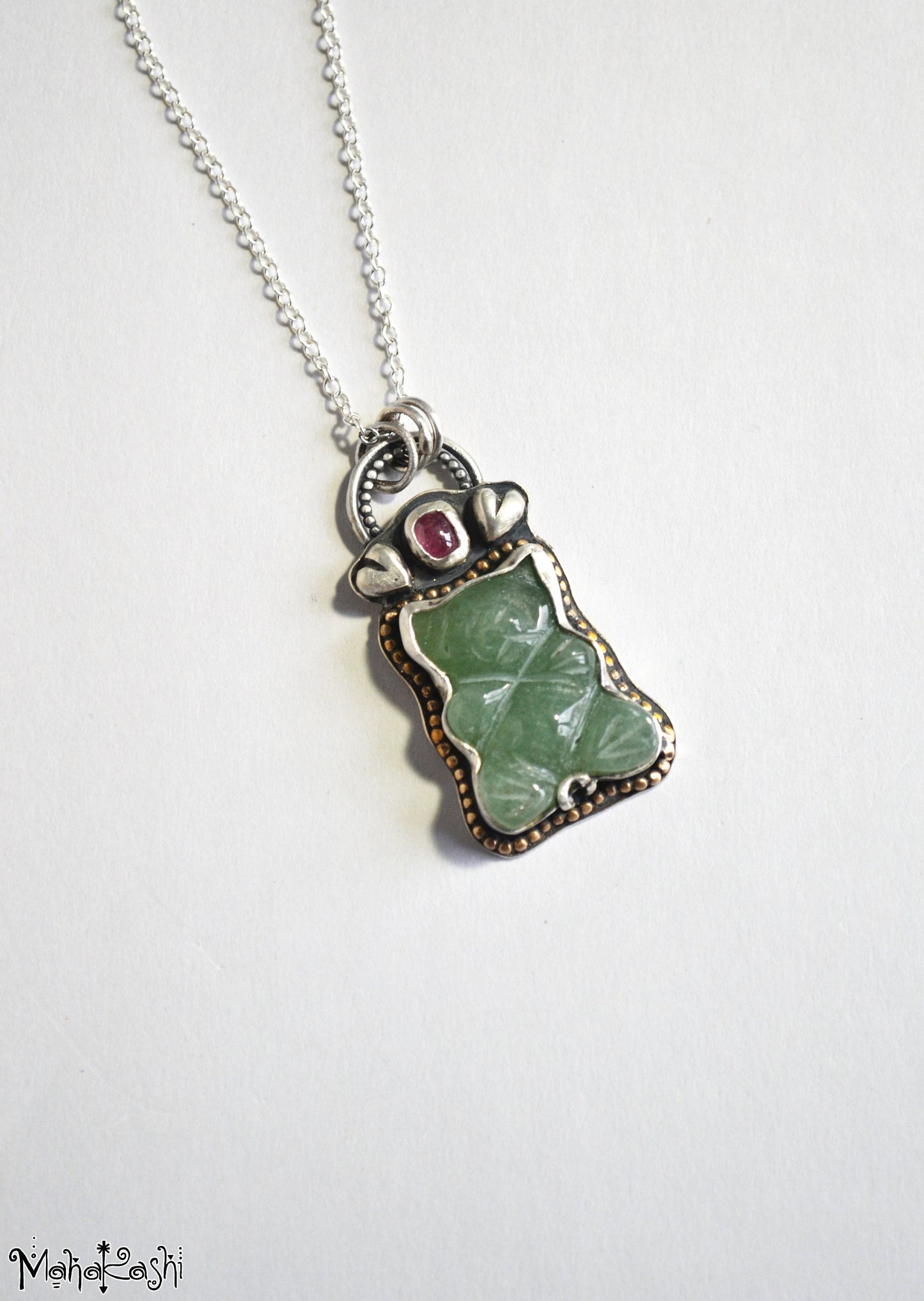 Teddy bear pendant with Aventurine and Sapphire