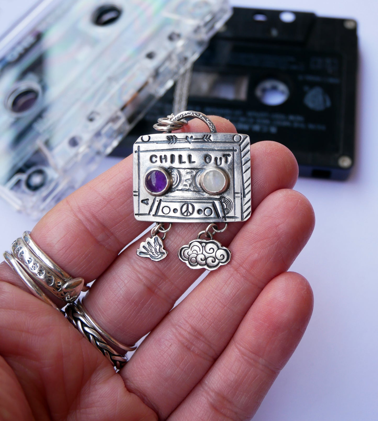 Chill out cassette tape pendant