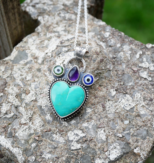 Let love rule turquoise pendant