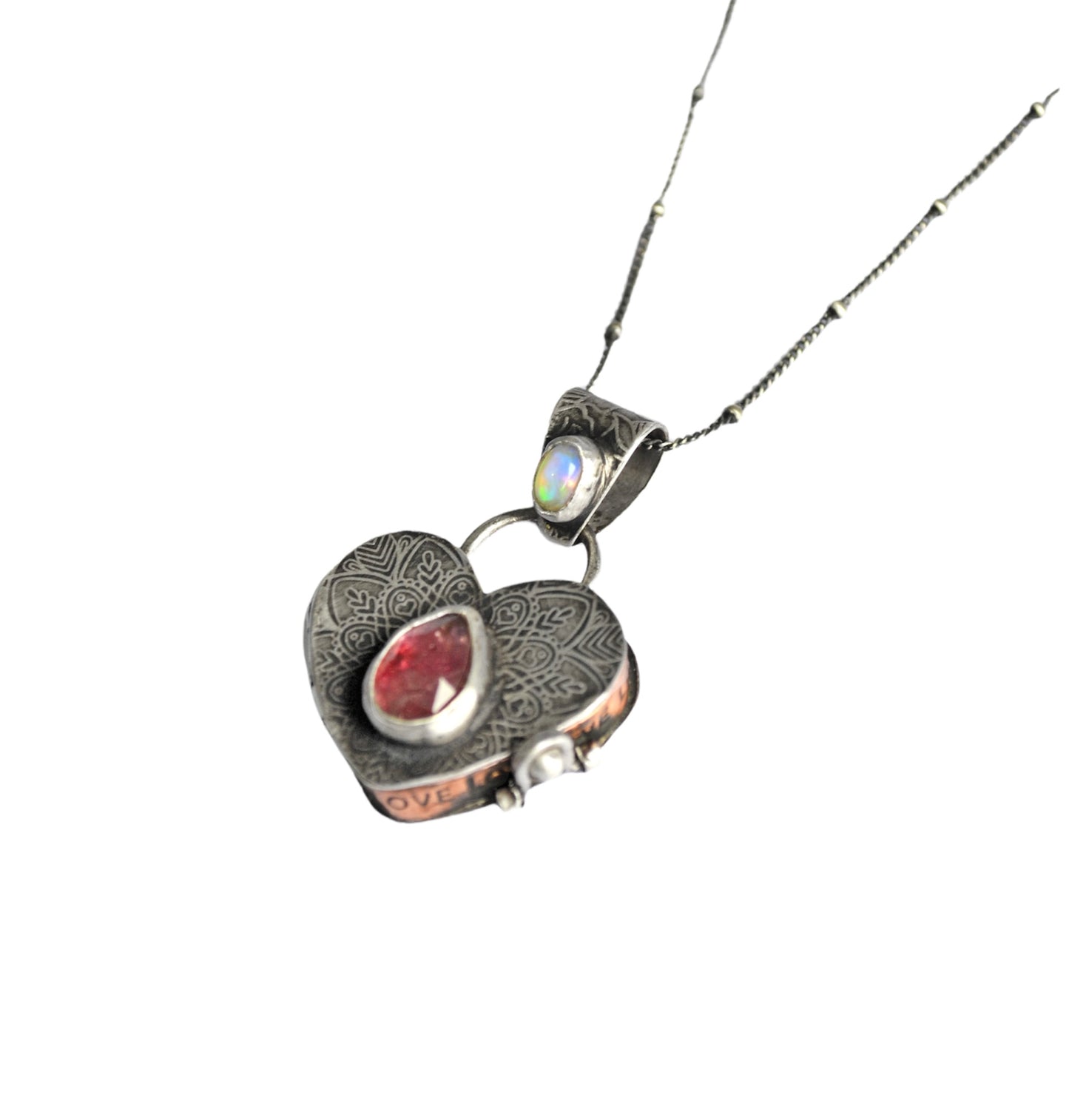 Heart Locket with Tourmaline and Opal