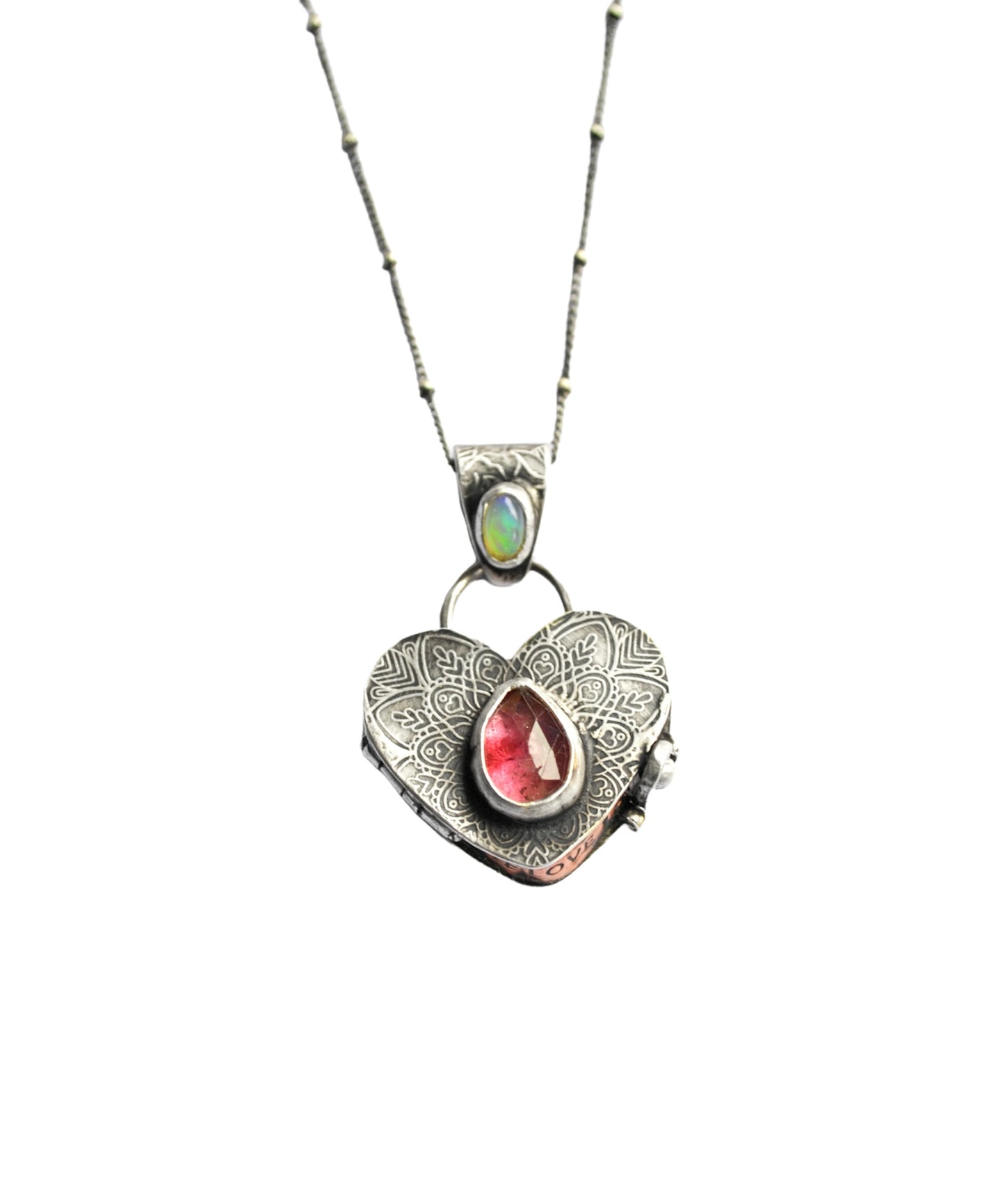 Heart Locket with Tourmaline and Opal