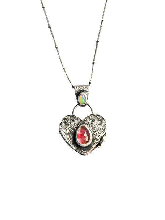 Heart Locket with Tourmaline and Opal