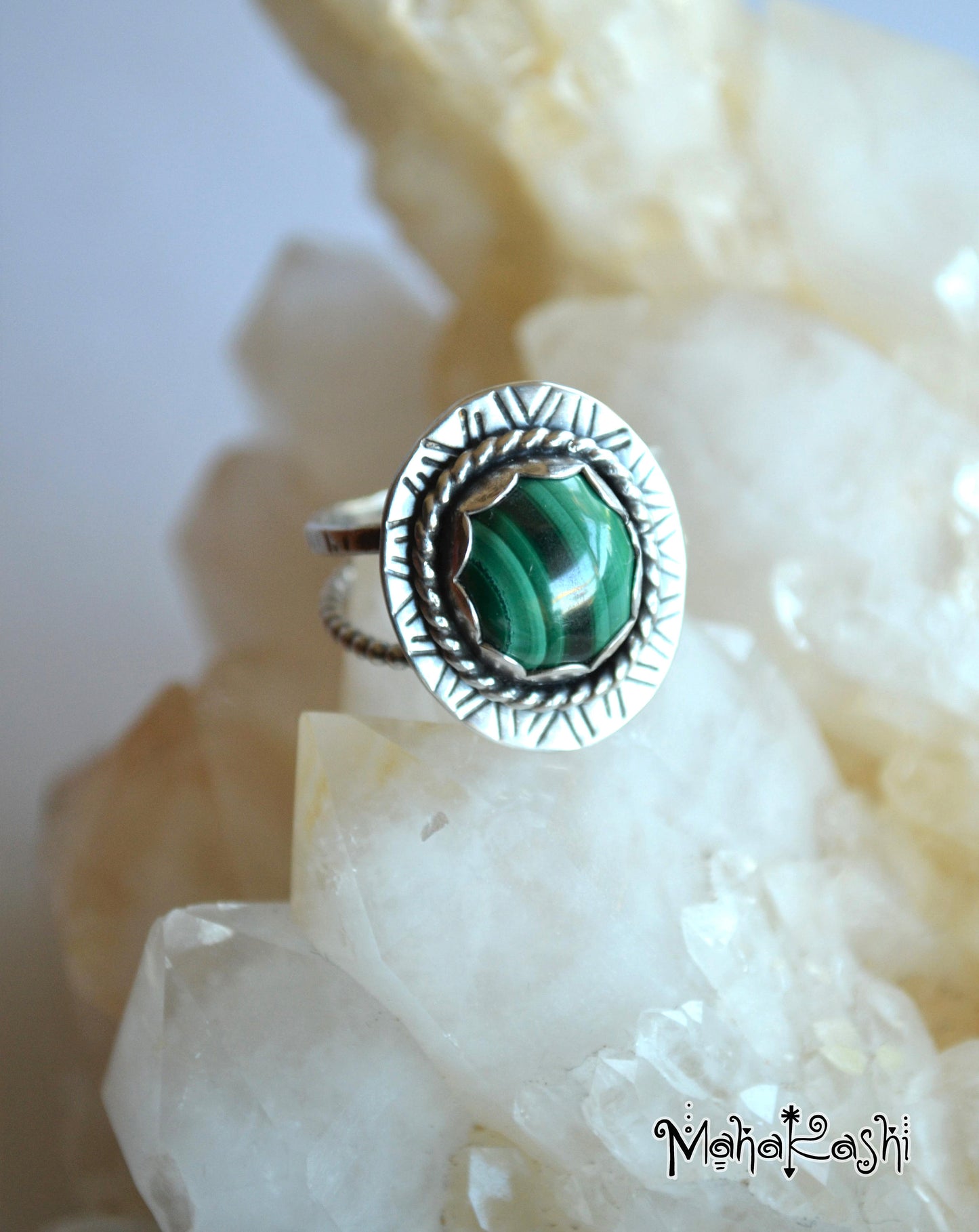 Malachite ring size US 8 1/4,UK Q 1/2