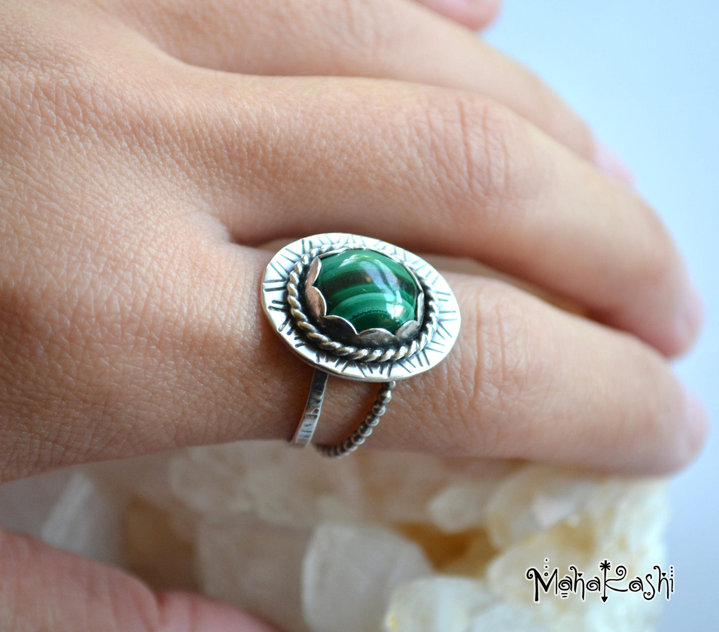 Malachite ring size US 8 1/4,UK Q 1/2