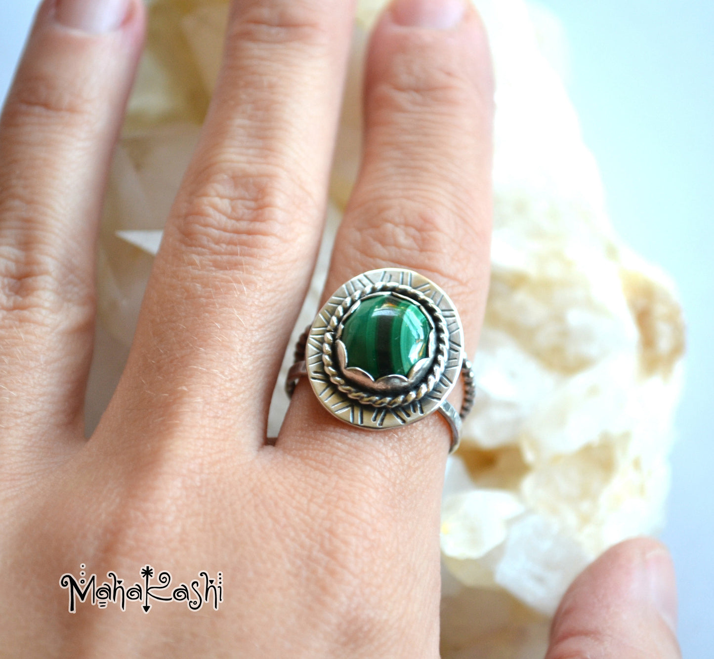 Malachite ring size US 8 1/4,UK Q 1/2